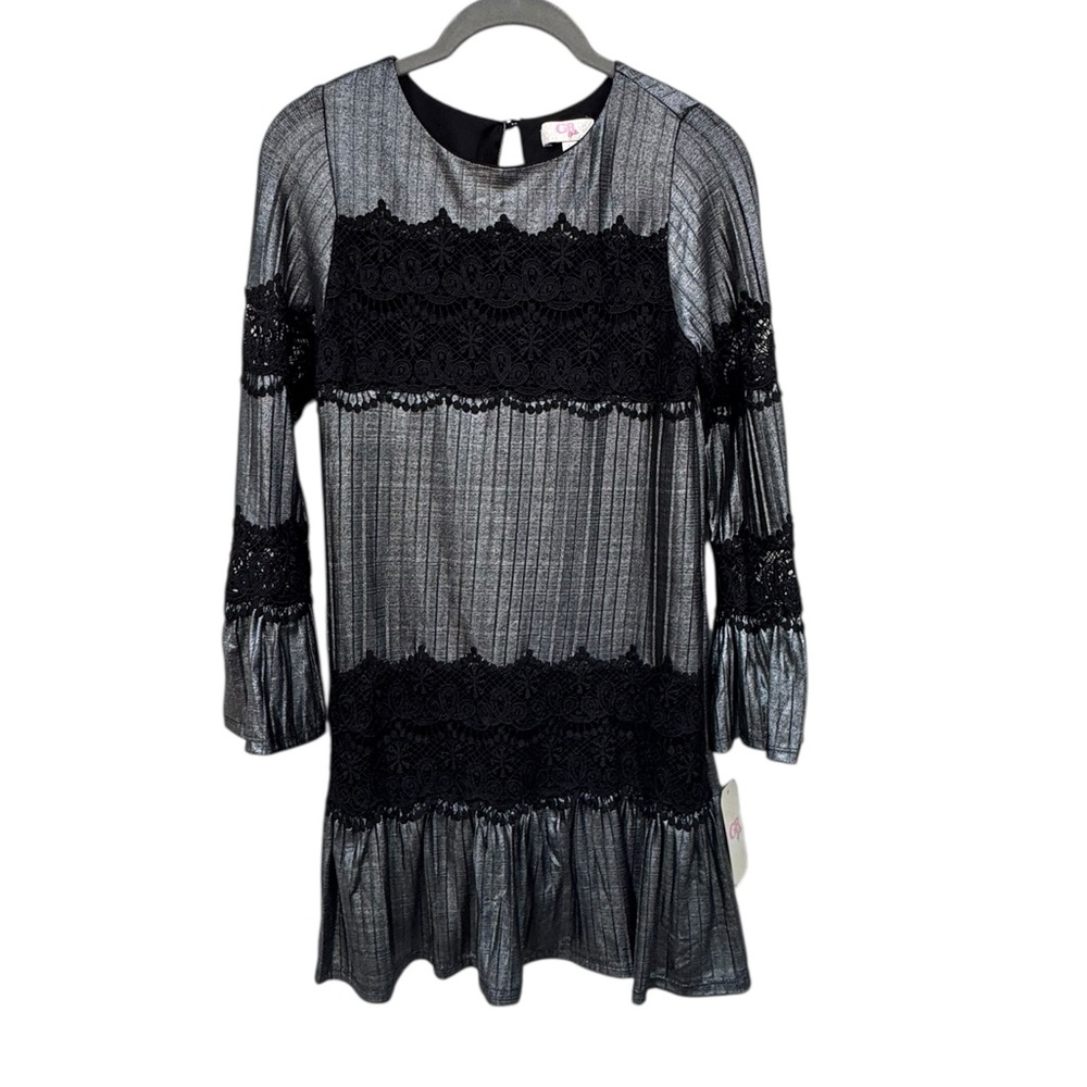 GB Girls Black and Silver Lace Dress size Large (10)